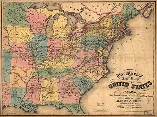 1850 מפה / המפה החדשה של אנטרנל של ארצות הברית וקנדה| ארצות הברית מפת גודל